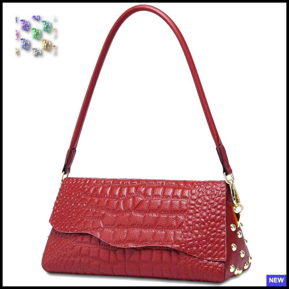 Genuine Leather Shoulder Bag Crocodile Pattern Satchel Crossbody Purse Elegant